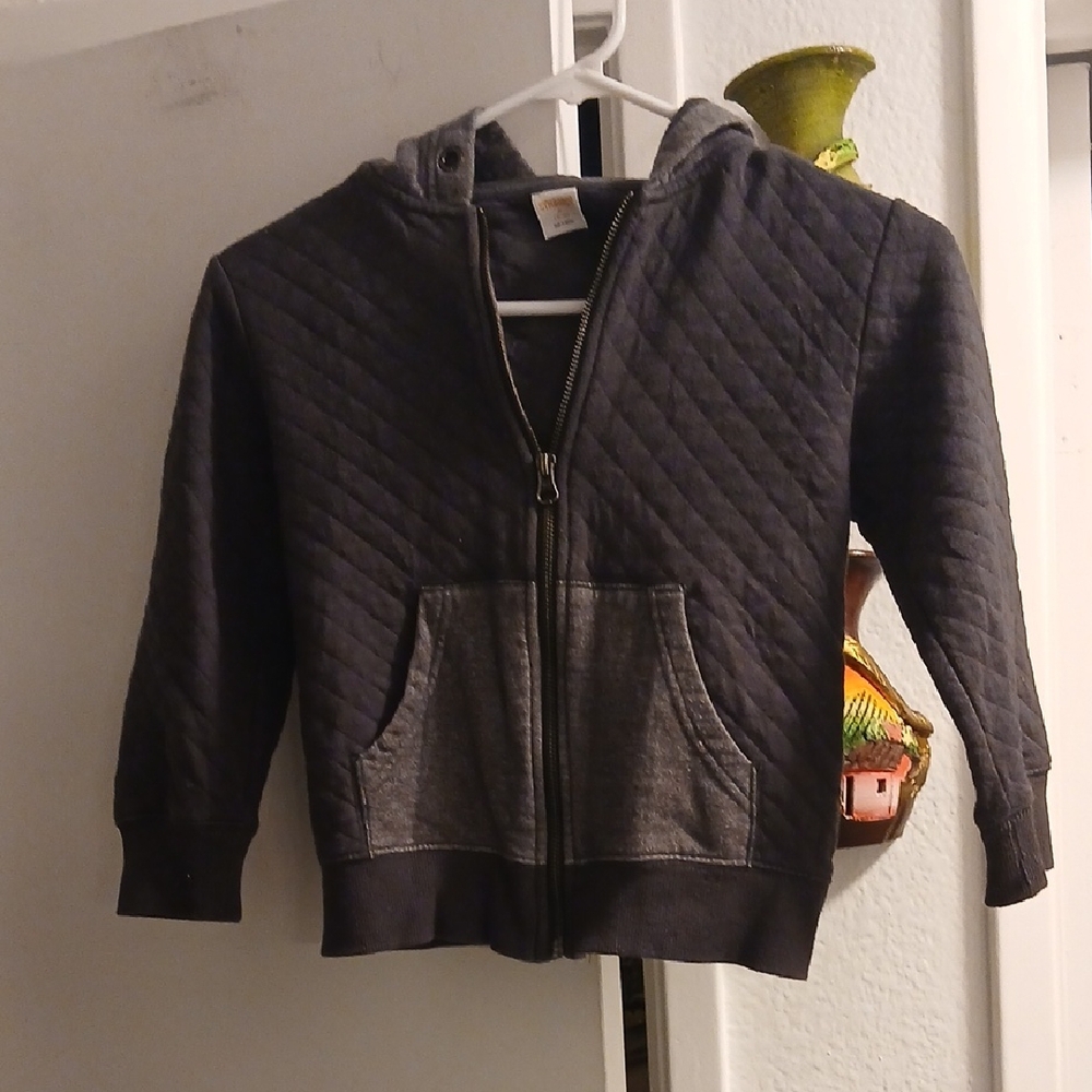 Gymboree Black / Grey Quilted Kids Hoodie Side Pockets Small 5-6